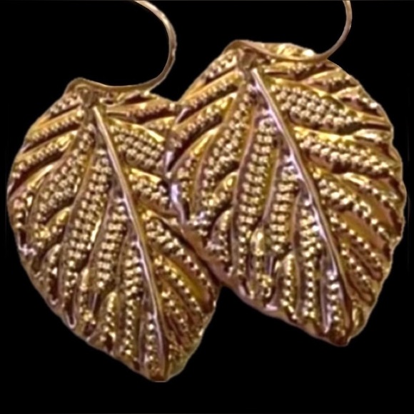 Golden Leaf Autumn Fall Textured Veined Leaves Nature Sparkly Boho Hippie Dangle - Picture 6 of 16